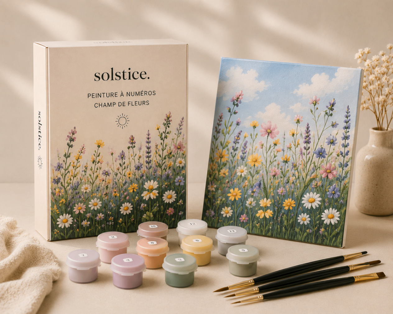 Ensemble peinture à numéros solstice motif champ de fleurs