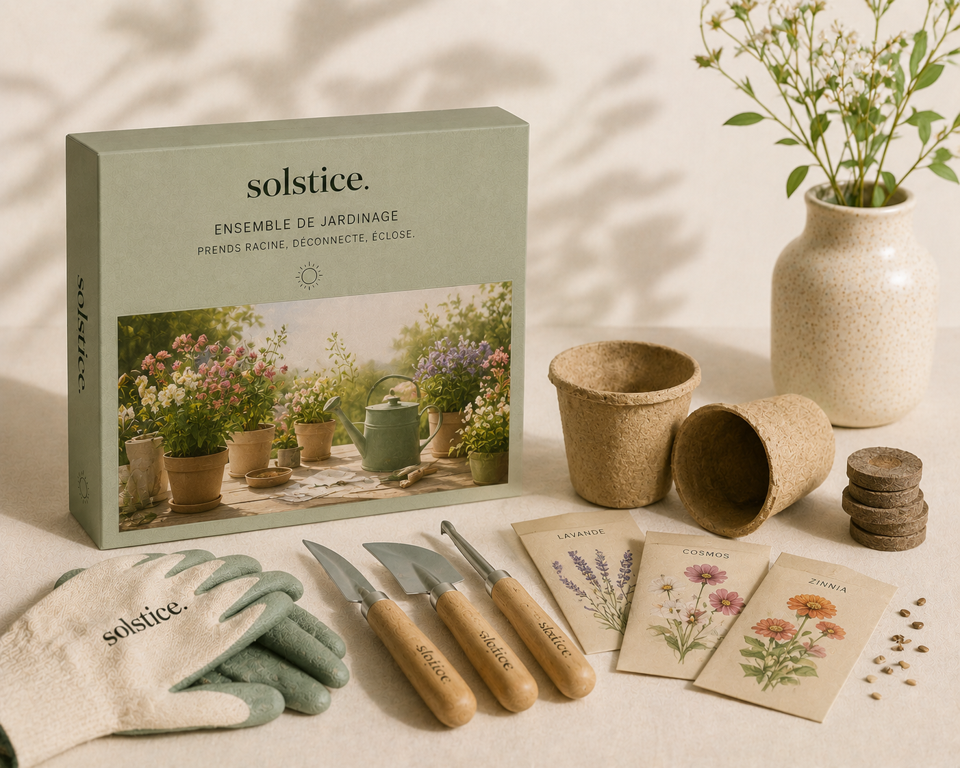 Ensemble de jardinage solstice fleurs sauvages