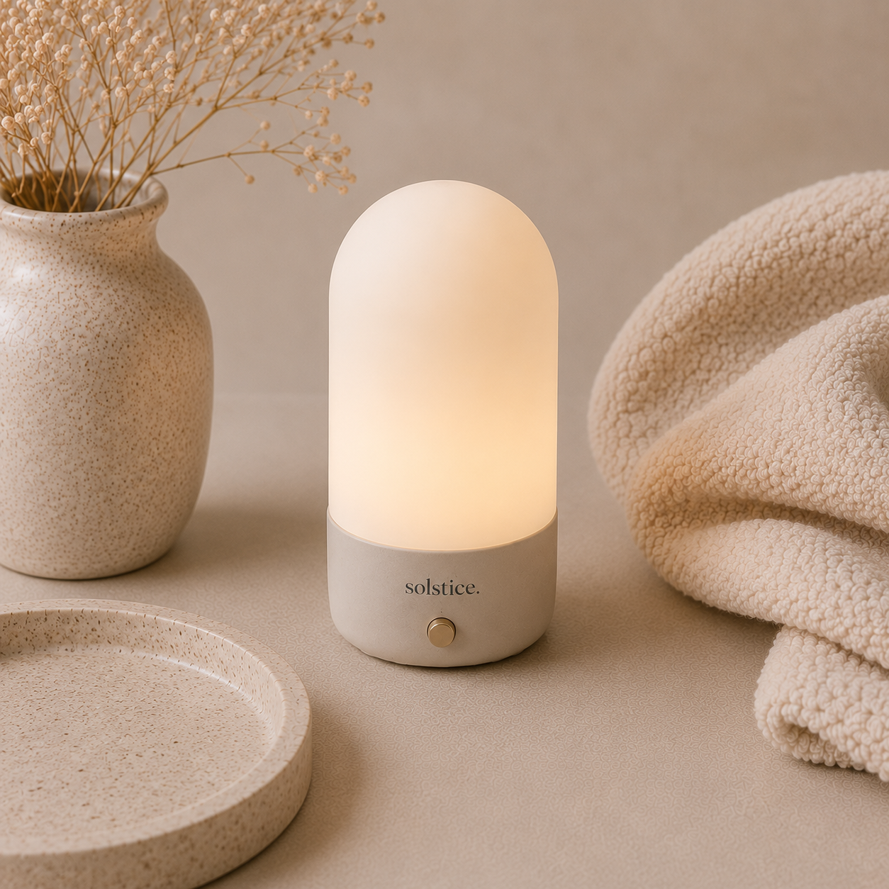 Lampe d'ambiance crème allumée