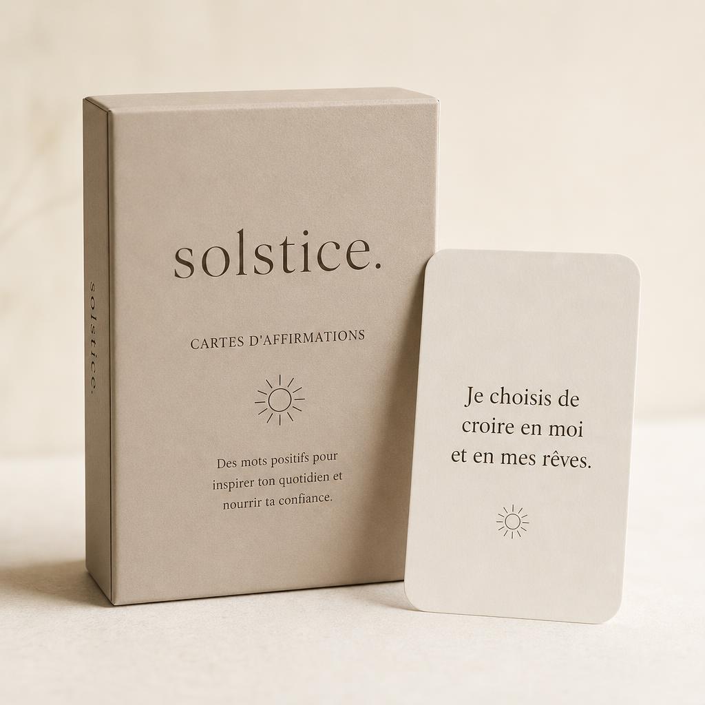 Coffret de cartes d'affirmations blanches sur lin crème