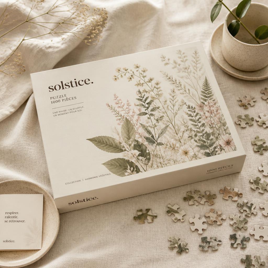Boîte de casse-tête solstice 1000 morceaux avec pièces éparpillées