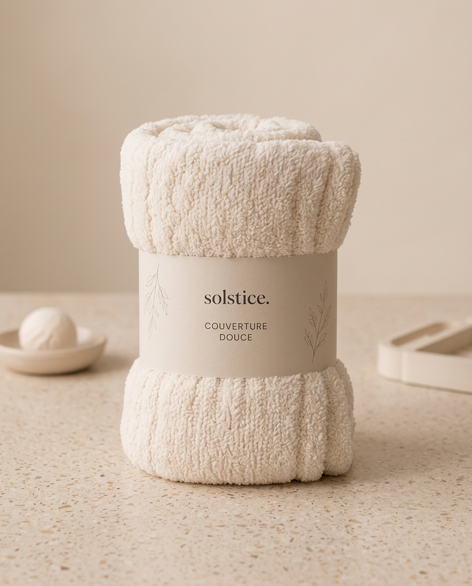 Couverture blanche moelleuse sur un fauteuil