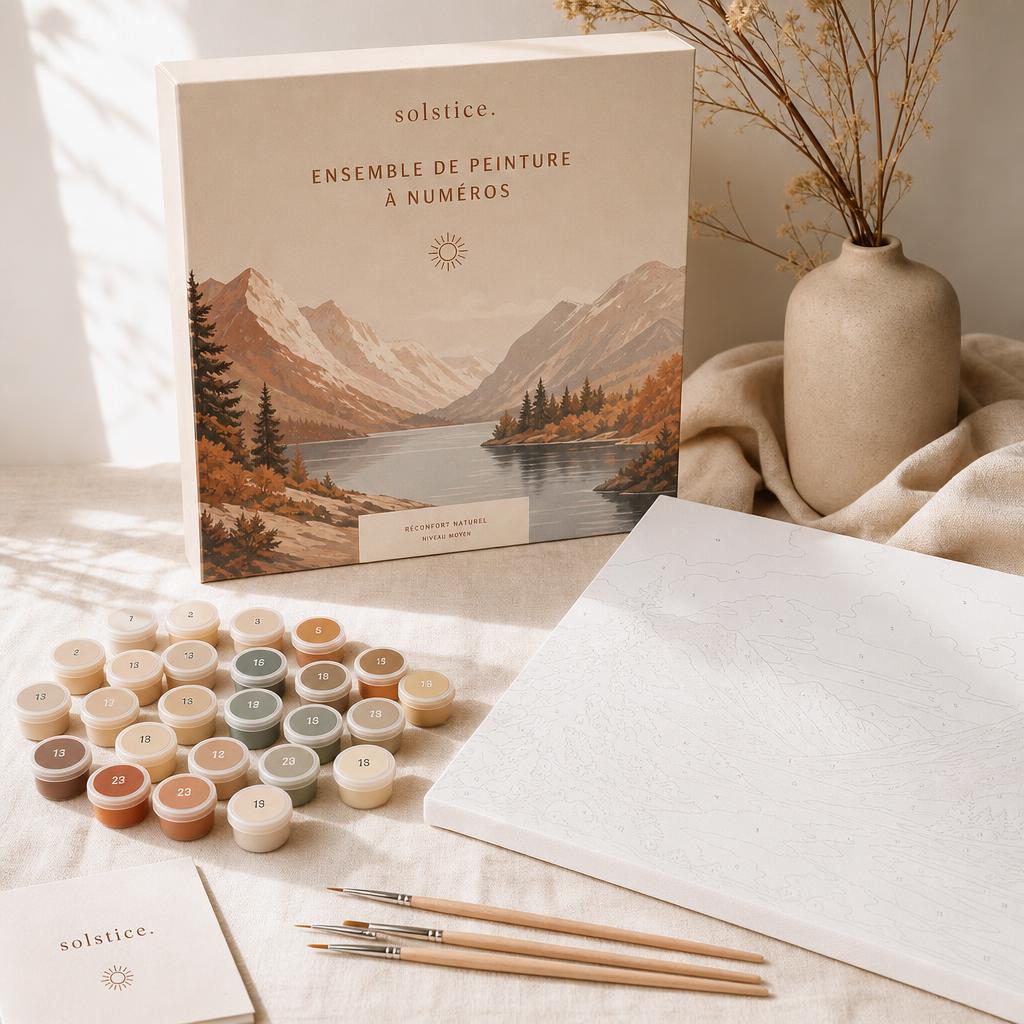 Ensemble peinture à numéros solstice sur du lin crème